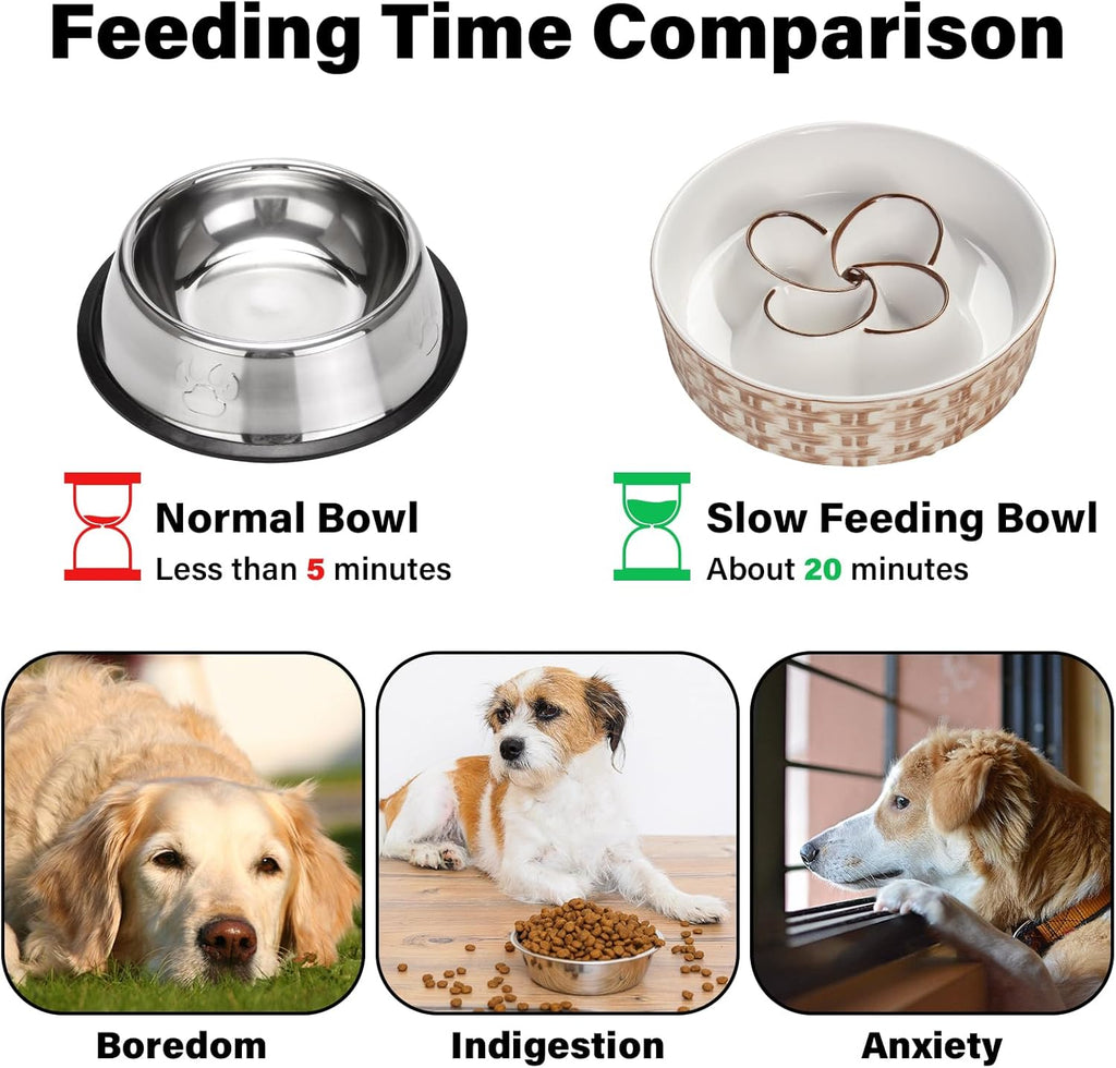 Ceramic Slow Feeder Dog Bowl For Medium Large Dogs