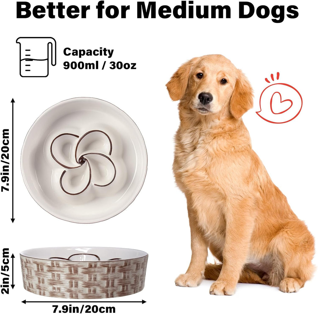 Ceramic Slow Feeder Dog Bowl For Medium Large Dogs
