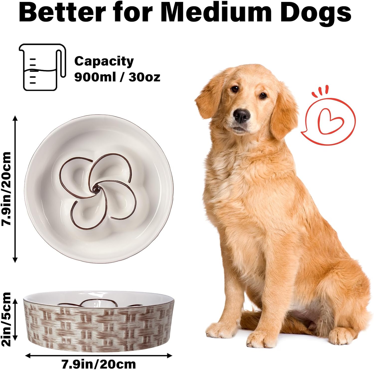 Ceramic Slow Feeder Dog Bowl For Medium Large Dogs